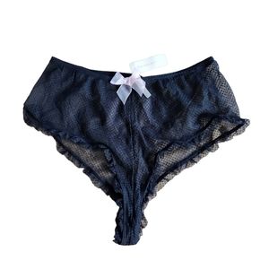 Cacique Black Mesh Cheeky/Tanga Panties  Pink Buttocks Heart Applique  12